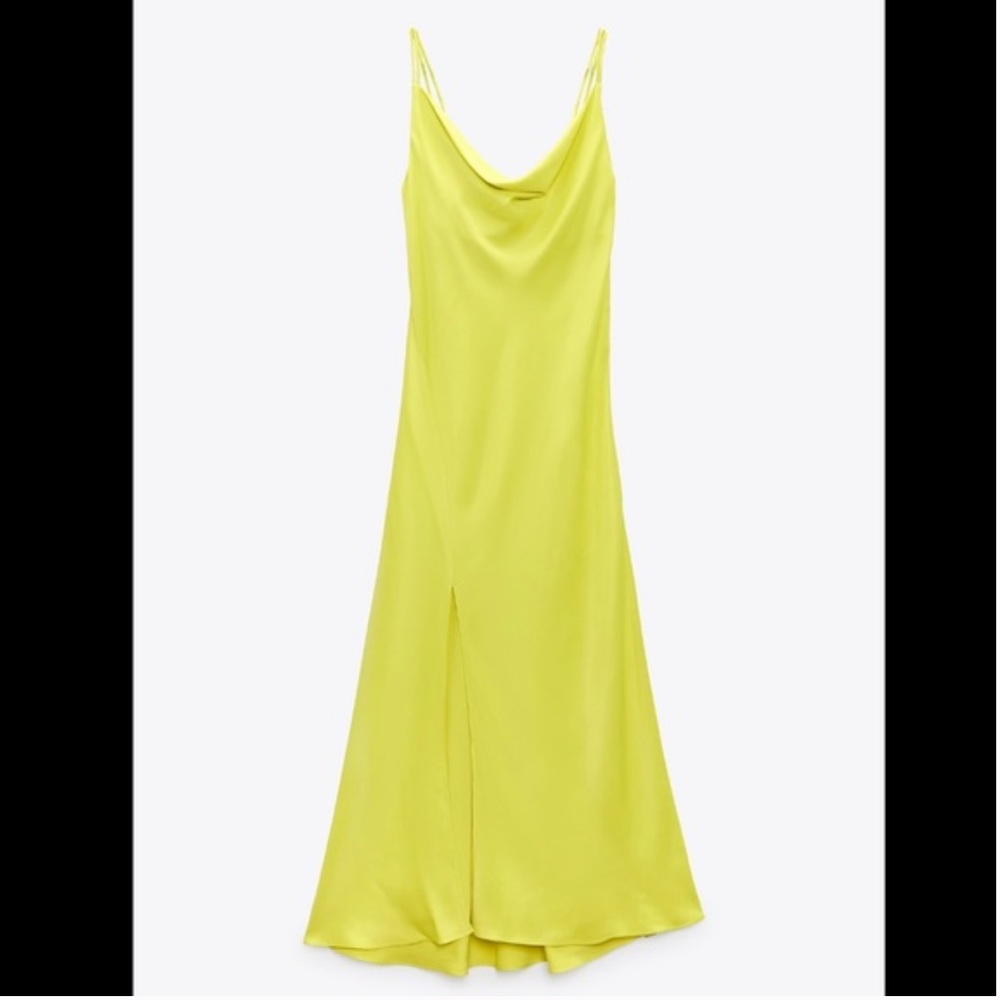Zara Bright Yellow Midi Cowl Neck Dress - Picture 6 of 6